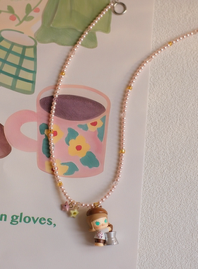 MOLLY卡通粉色珍珠星星项链