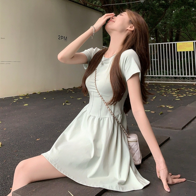 DG2新款法式碎花吊带长裙子收腰显瘦度假风沙中长款开叉连衣裙