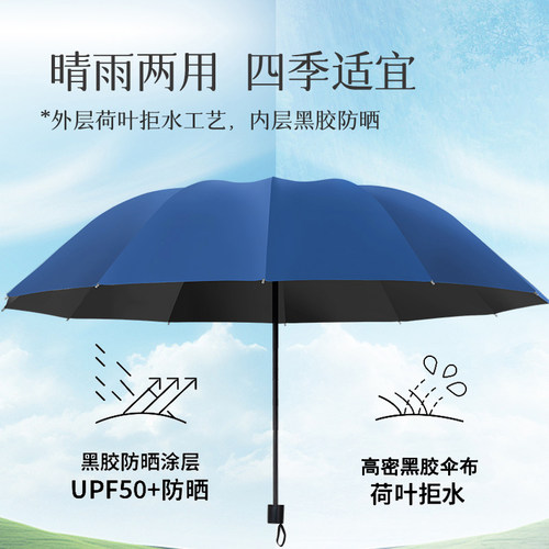 12骨手动折叠雨伞男女超大号加固抗风晴雨两用学生防晒遮阳太阳伞 - 图2