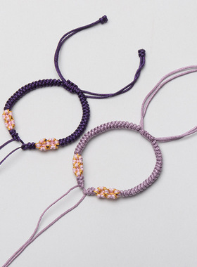 桃花手绳半成品金刚结编织手绳可调节diy可穿珠黄金饰品红绳手链