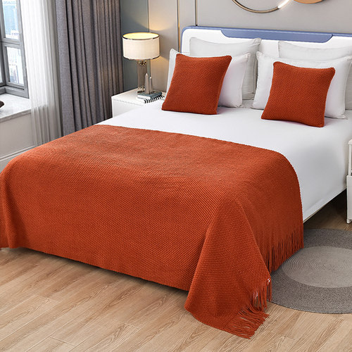 酒店民宿ins风现代纯色床旗床尾巾沙发搭巾宾馆抱枕针织床尾垫 - 图1