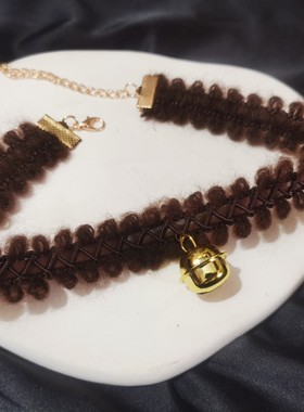 圣诞节红色原创秋冬毛绒皮革编织节日装扮铃铛项圈choker脖子饰品