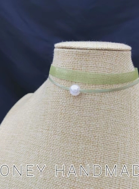 锁骨链2024年春绿色串珠吊坠蕾丝绸带颈带颈链仙女新款小清新项链