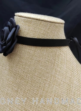 山茶花绑带系带冷艳女项圈锁骨链礼服配饰遮瑕遮疤项链秋冬晚宴风