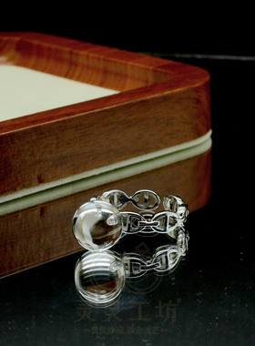 新款天然白水晶戒指女开口S925纯银猪鼻子简约经典灵露原创R83