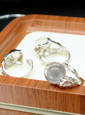 新款山明水净天然白水晶戒指女S925纯银开口高品质通透全净体R82