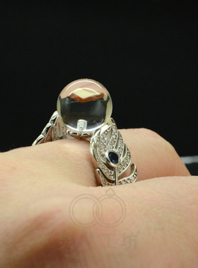 翎羽灵露S925银白水晶开口戒指