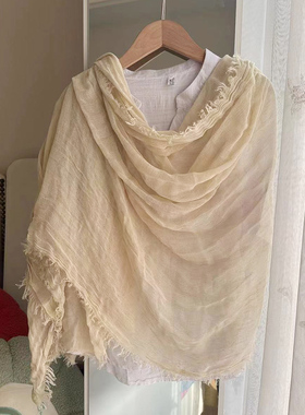 亚麻棉混纺纱巾围巾女文艺披肩
