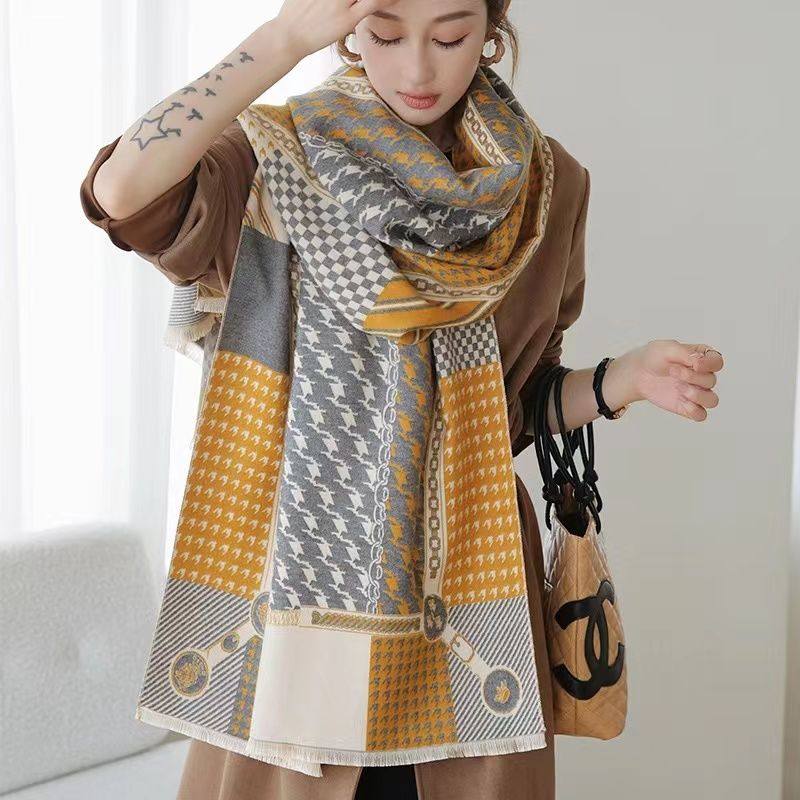 冬款大披肩韩版百搭时尚千鸟格加厚保暖围脖仿羊绒围巾女高级两用,淘宝优惠券,粉丝福利购,淘宝优惠卷