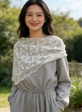 2026新款韩版白色蕾丝三角巾女春夏季植物花卉百搭装饰