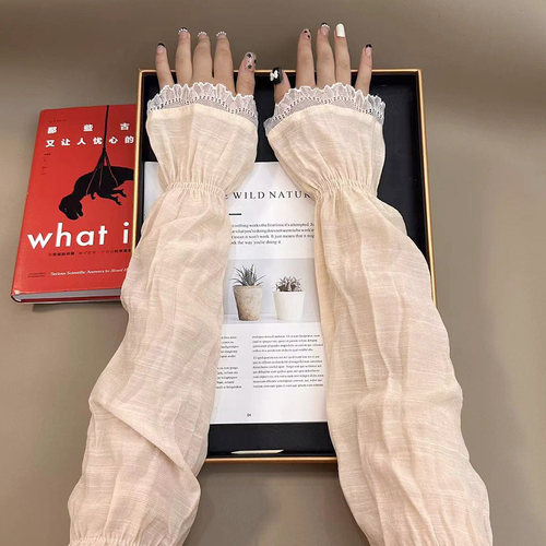 日系棉麻风防晒袖套女夏季冰袖百搭宽松大码护袖薄款透气套袖护臂 - 图2