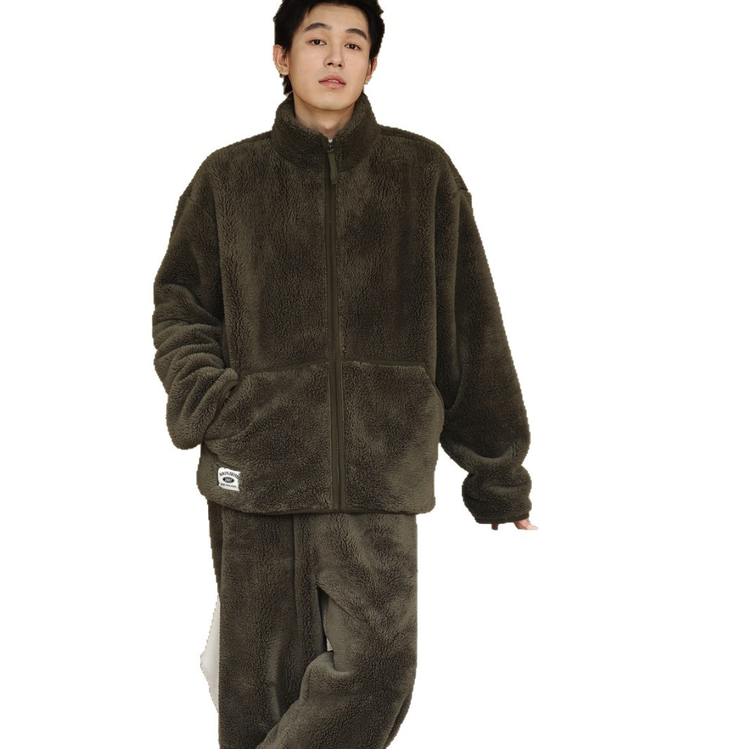 珂希卡冬季新款男士睡衣立领拉链套装珊瑚绒加厚保暖宽松家居服