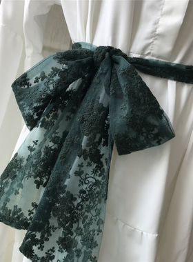 4色选  冷香  小花型刺绣网纱腰带 优雅 淡紫色墨绿黑色米白蕾丝