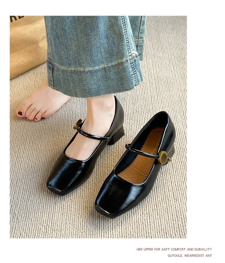 新款真皮女鞋方头粗跟玛丽珍鞋百搭爆款软底防滑时尚单鞋妈妈鞋,淘宝优惠券,粉丝福利购,淘宝优惠卷