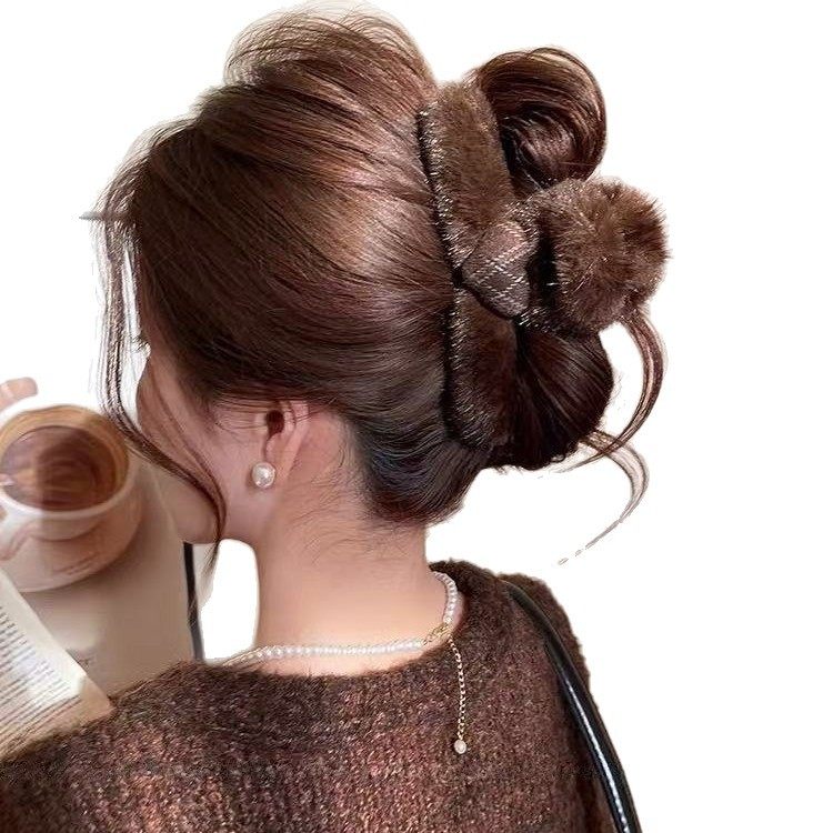 毛绒抓夹女后脑勺盘发2025新款毛毛鲨鱼夹高级感百搭发夹大号头饰,淘宝优惠券,粉丝福利购,淘宝优惠卷