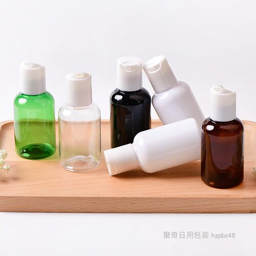 50ML矮胖千秋盖瓶化妆品小样分装塑料瓶20口径黑白棕绿透明PET瓶 - 图0