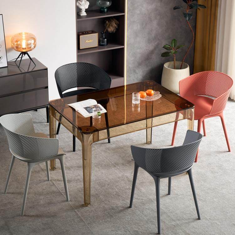 轻奢成人家用塑料靠背餐椅卧室梳妆台洽谈椅子镂空图书馆休闲凳子