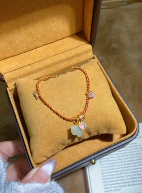 天然和田玉晴水马手链925银镶和田玉小马手链本命年红绳手链新年