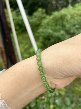 和田玉碧玉冰低手串单圈手链6mm果绿色碧玉猫眼手串碧玉手串男女