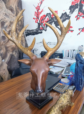 铜鹿头复古纯手工摆件