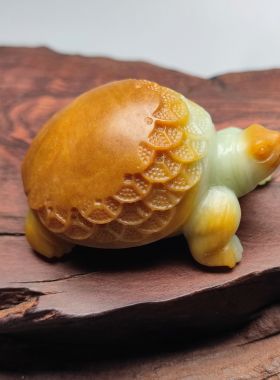 精品和田玉河磨玉金钱龟手把件茶宠小摆件黄皮巧雕饱满圆润