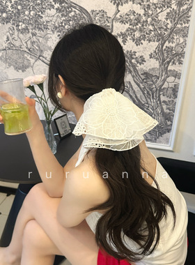RURU安娜清新气质小众镂空刺绣花纹轻盈大裙摆发圈头花扎马尾头饰