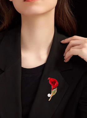 红色花朵气质高级感胸针女高端植