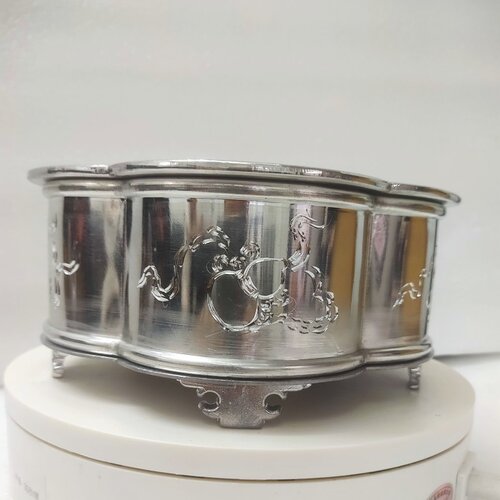 潮汕功夫茶盘手工锡茶海茶船茶池茶承 （银白色梅花形八宝 - 图2