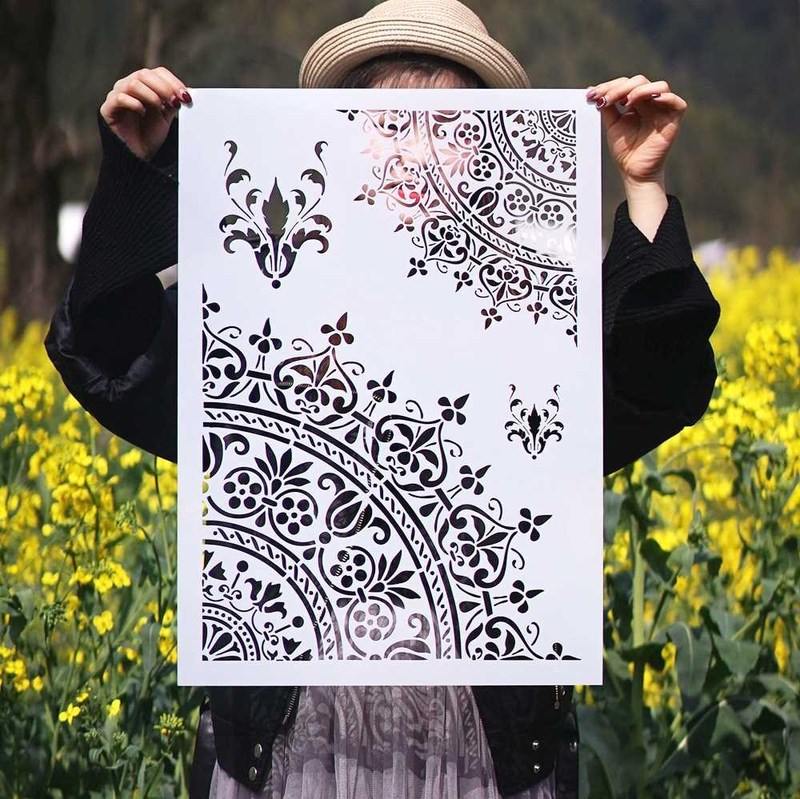 A3 A2 Size DIY Craft Mandala Stencils for Painting on Wood,F-图1