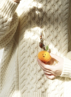 原创手作秋冬可爱橘子大橘大利钩针长款毛衣链项链新年闺蜜礼物