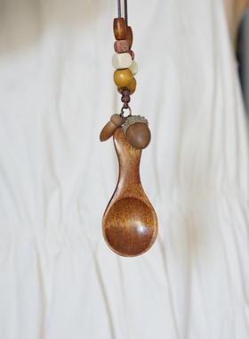 原创手作可爱小木勺自然系日系长款项链毛衣链饰品闺蜜圣诞礼物