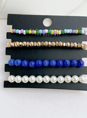 欧美外贸饰品时尚手镯高级感个性简约弹力多巴胺珍珠手链套装