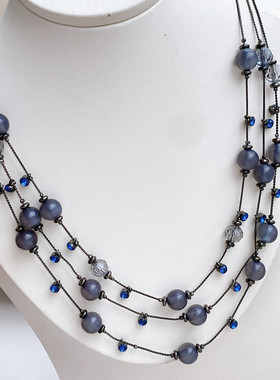 欧美外贸时尚个性 小众串珠设计感中古多层叠戴满天星项链锁骨链