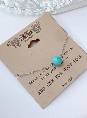 欧美外贸饰品 个性简约圆珠天然幸运绿松石古法轻奢原单手链