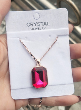 复古水晶红色长方形搭配锁骨链
