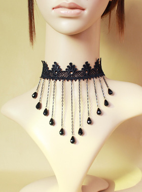 舞会party女王黑色水晶流苏项链