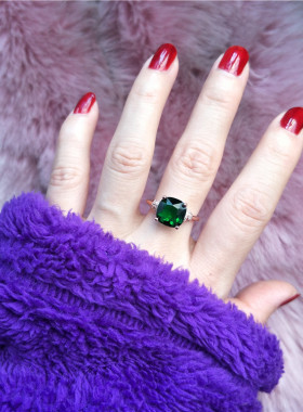 轻奢高级感925纯银金色绿水晶钻戒宝石个性气质时尚食指戒指环女