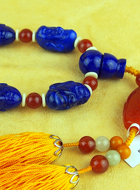 阿富汗青金石十八罗汉手把件项链