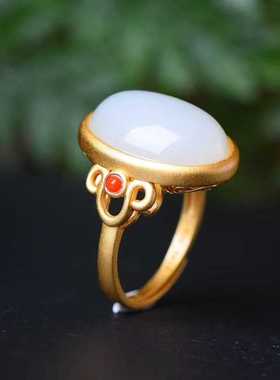 天醉古法传承18k金和田玉戒指