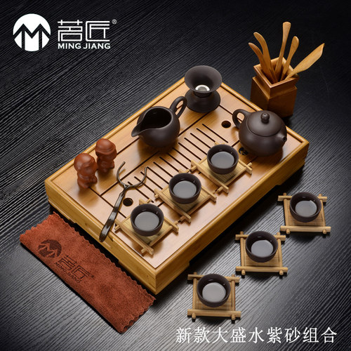 茗匠竹制茶盘榫卯功夫茶具茶海办公茶台沥水储水式小型塑料抽屉 - 图3
