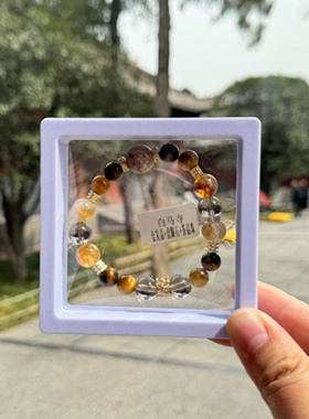 洛阳白马寺手串金发晶虎眼石茶晶珠手串水晶手链金发晶手串黄水晶