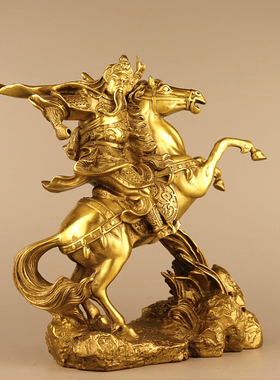 纯铜立马发财骑马关公供奉神像