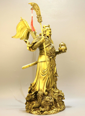 铜招财武财神聚宝盆令旗九龙关公