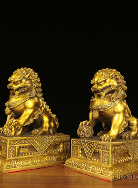 黄铜镇宅中式门口宫门狮子摆件