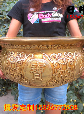 黄铜纯铜聚宝盆 加厚铸造特大号聚宝盆 精工聚宝盆财聚宝盆
