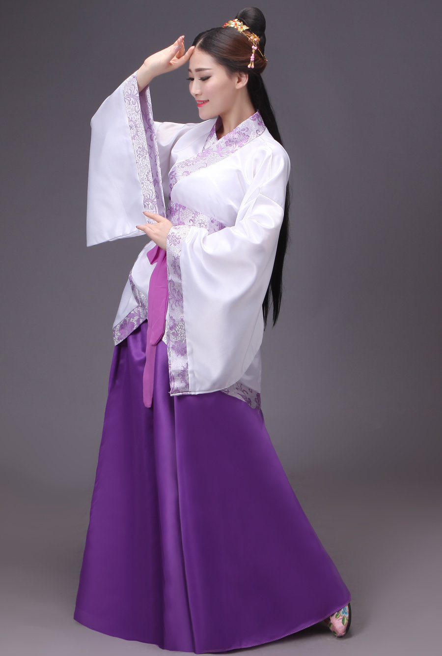 正规双绕曲裾汉服古装女款深衣短小曲裾襦裙单绕交领曲裾汉朝服装_虎窝淘