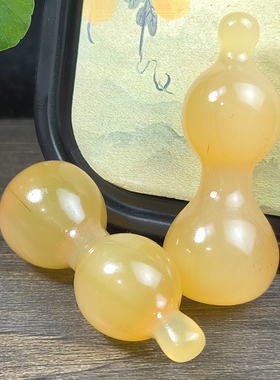 天然羊角白牦牛角葫芦文玩把件