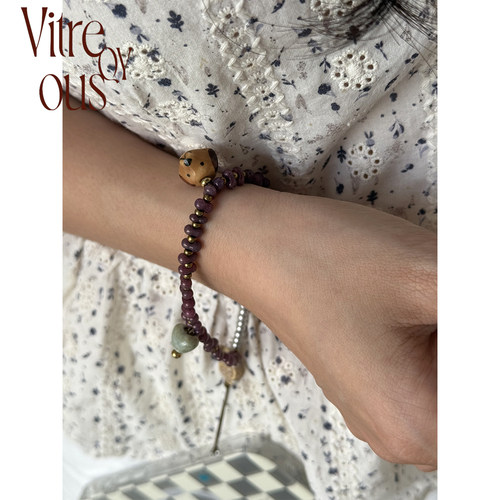 VITREQYOUS 可爱狗头花花爱心银紫原创设计手机配饰挂件 - 图2