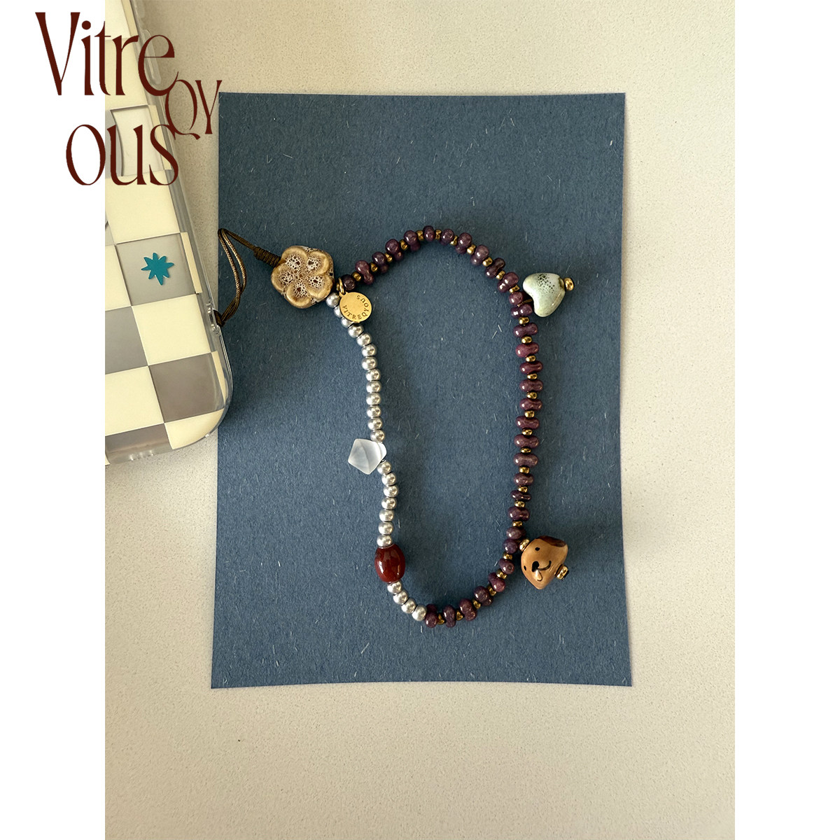 VITREQYOUS 可爱狗头花花爱心银紫原创设计手机配饰挂件,淘宝优惠券,粉丝福利购,淘宝优惠卷