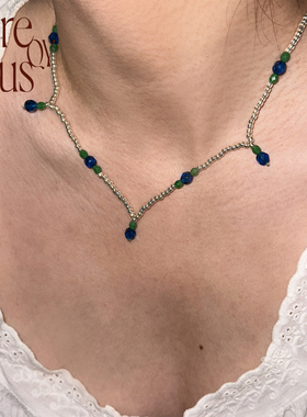 VITREQYOUS  民族感度假风多圈银色米珠蓝色水滴原创小众手链